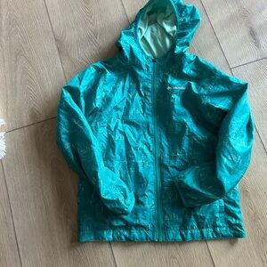 Columbia Kids Teal Hooded Raincoat with Subtle Print